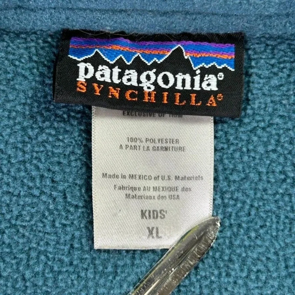 Patagonia Kids Synchilla Marsupial Boys XL 1/4 Zip Fleece‎ Pullover Green Yellow